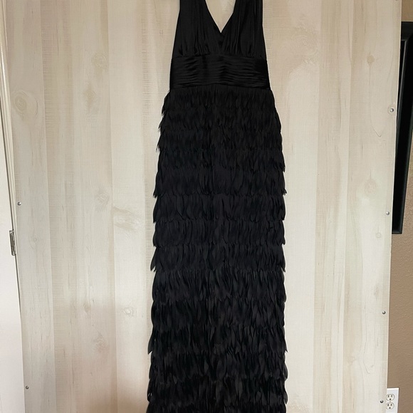 JS Collections black halter feather formal dress 2 - Picture 2 of 16